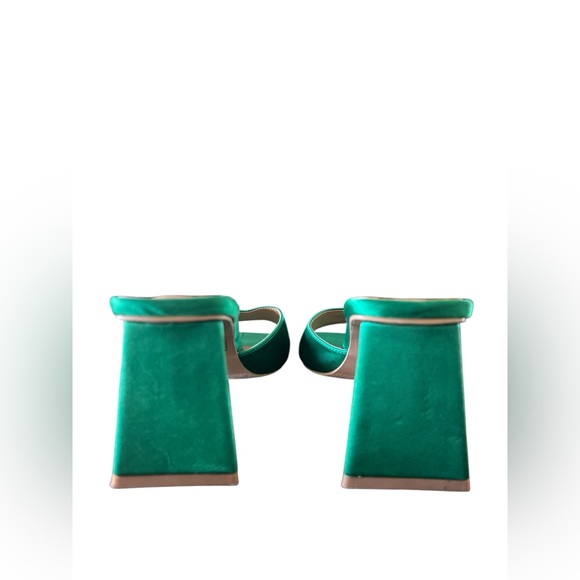 Green square toe slip on block heels - Picture 3 of 5